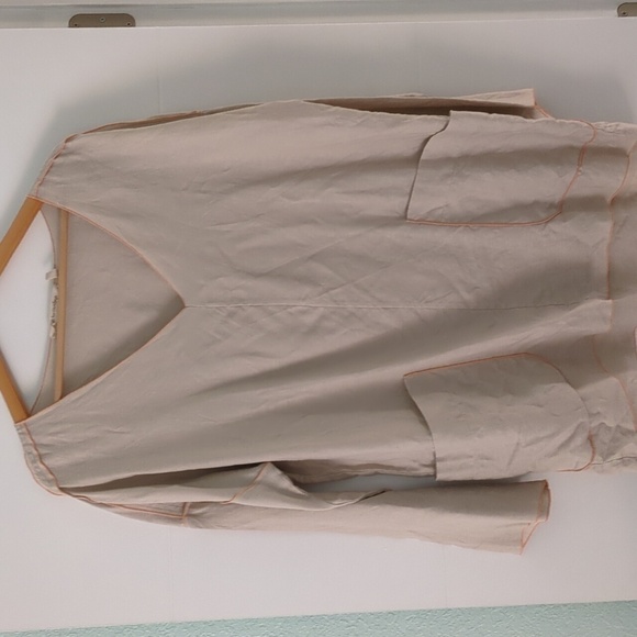 Soft Surroundings 100%linen Canberra tunic neutral tones with orange tri… - Picture 2 of 8